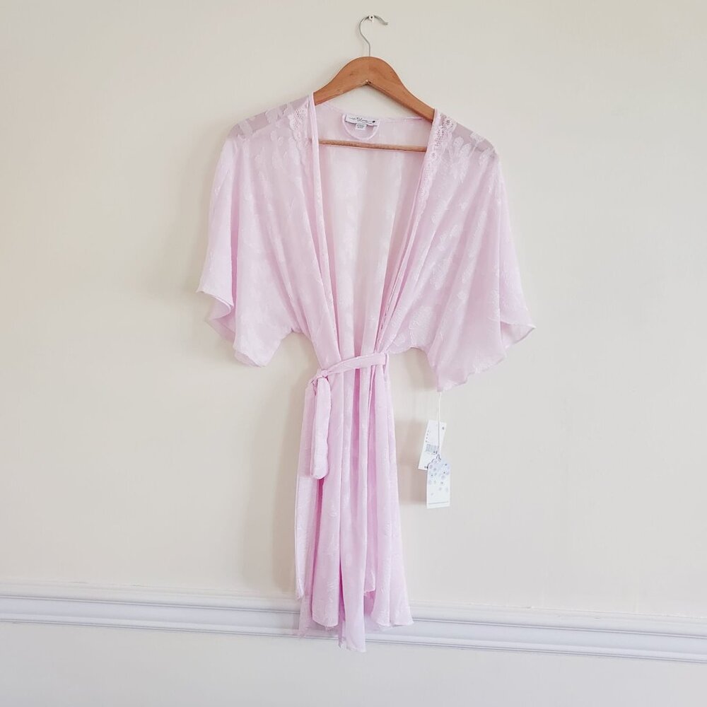 🏷In Bloom by Jonquil Floral Print Crinkled Jacquard V-Neck 3/4 Sleeve Wrap Robe